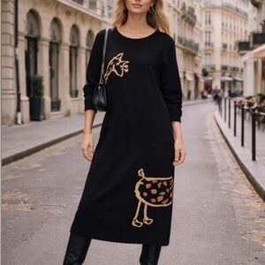 Damoa Painted Giraffe Dress Artsy Print Size M Wearable Art Long Sleeve Dress